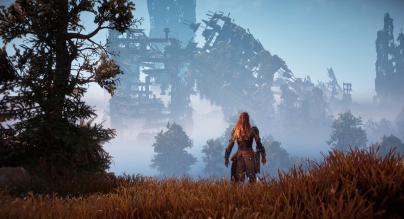 Aloy vor einer Ruine